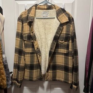 Lucky Brand Plaid Sherpa-Lined Jacket - Beige and Black